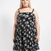 Women * | Trippnyc.Com Women Curve Ruffle Dress Black/White Skull