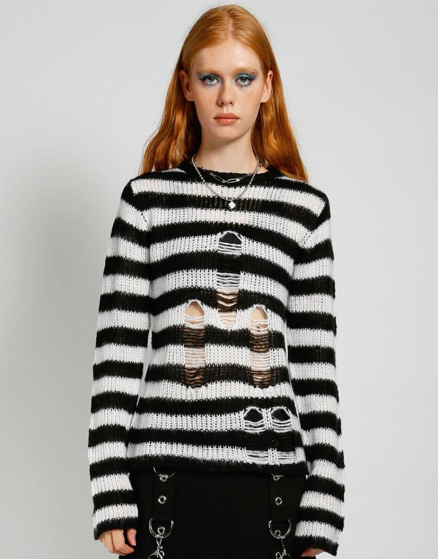 Women * | Trippnyc.Com Rag Stripe Sweater White Women Black/White