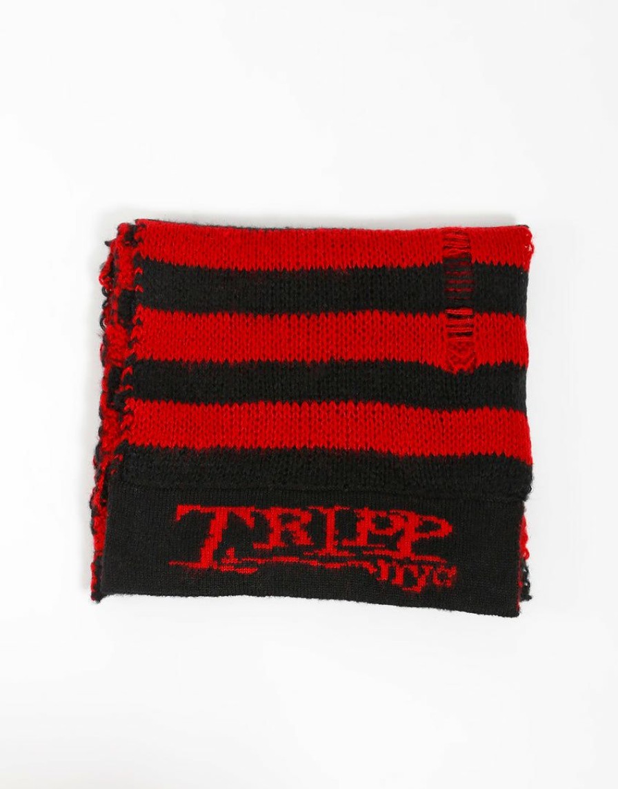 Women * | Trippnyc.Com Women Tripp Nyc Stripe Scarf Red Black/Red