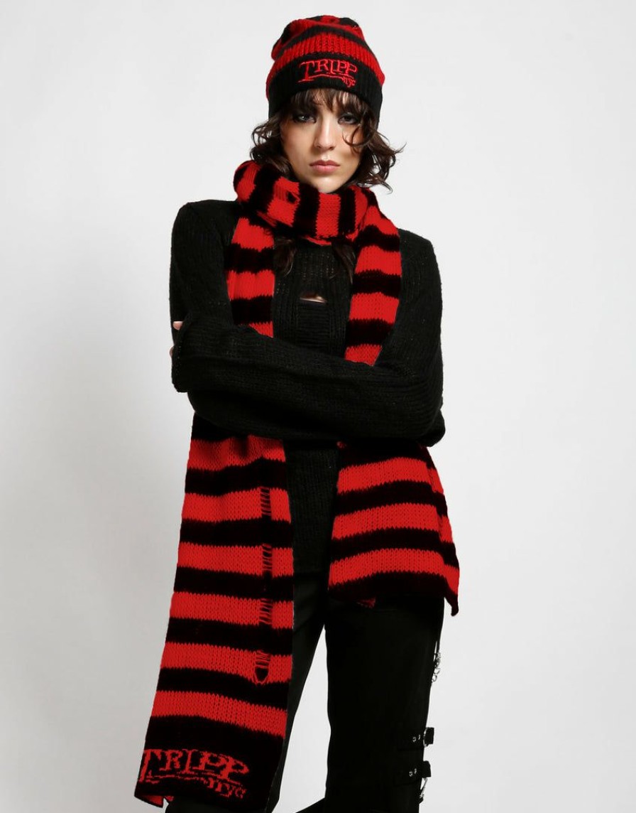 Women * | Trippnyc.Com Women Tripp Nyc Stripe Scarf Red Black/Red