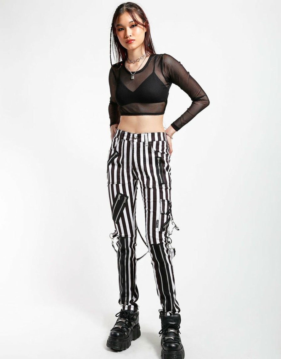 Women * | Trippnyc.Com Women Classic Slim Leg Bondage Pant Medium Stripe White And Black Stripe